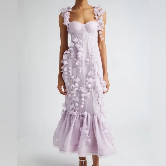 🌸AVAILABLE FOR HIRE 🌸Zimmermann Botanica Silk-Linen Blend Petal Appliqué Dress - Picture 5 of 14